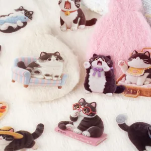 Cute black and white cat PET stickers detail showing various cute poses for planner.