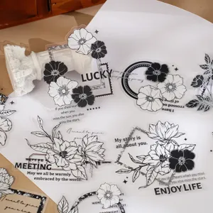 Black and white floral letter stickers for journaling, scrapbooking, and DIY craft decoration.