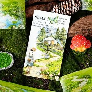 PET decorative sticker with countryside landscape design, waterproof for journaling DIY crafts.