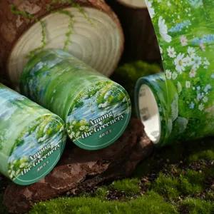 Nastro Washi decorativo paesaggio verde, perfetto per journaling fai-da-te, artigianato e scrapbooking.