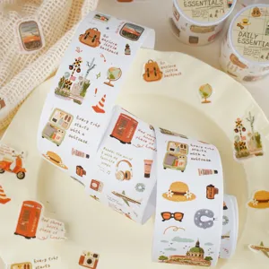 Decorative travel theme washi tape set for DIY journaling and scrapbooking supplies.