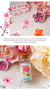Gedetailleerd overzicht van prachtige hibiscusbloem decoratieve stickers voor DIY journaling.