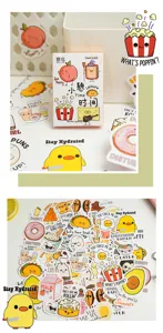 Joli set d'autocollants kawaii en boîte pour journal intime, designs de nourriture mignons.