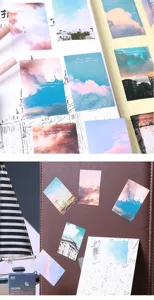 Set scatola adesivi nuvole decorativi, dettagli di adesivi per scrapbooking estetici DIY.