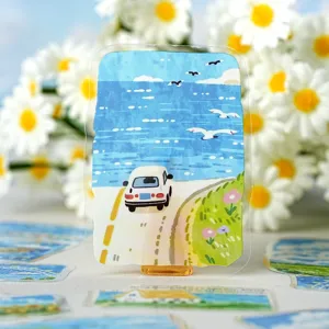 Healing seaside scenery decorative sticker for DIY journal and planner crafts, fresh style.