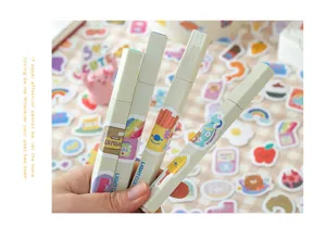 Cute aesthetic pastel highlighter pens set with adorable stickers for journaling and planning.