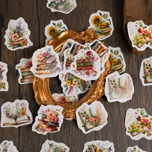 Vintage bloemen boek stickers esthetische dagboek DIY decoratieve knutselartikelen