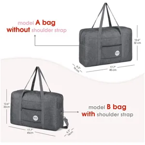 Sac de voyage pliable avec options de bandoulière, idéal pour bagages et effets personnels.