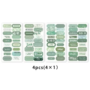 Green aesthetic decorative sticker sheets set of 4, inspirational English quotes journaling craft supplies