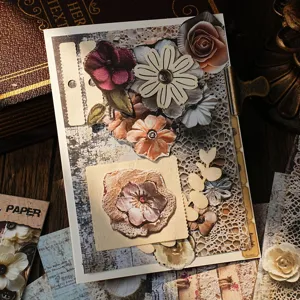 Vintage floral fabric scrapbooking paper set, decorative journaling craft supplies for DIY art.