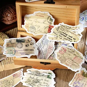 Vintage newspaper postmark stickers detail view, aesthetic waterproof DIY diary decoration.