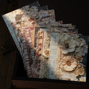 Vintage decorative scrapbook paper with lace and flowers for DIY crafts and journaling.