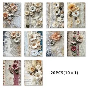 Detailed view of vintage fabric flower lace scrapbook decorative paper materials for DIY art.
