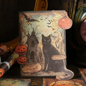 Carta di materiale per gatto nero di Halloween vintage per fai da te e decorazione diario