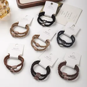 High Elasticity Braided Hair Tie With Rhinestone Oval Bow Decor Simple Fashion Hair Accessories For Women Ponytail