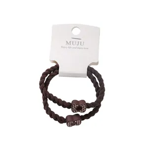2-pack brown braided hair ties with rhinestone ornaments, high elasticity ponytail holders.