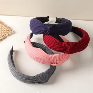 Korean style wide fabric striped knotted headband fashion simple face washing hair accessory