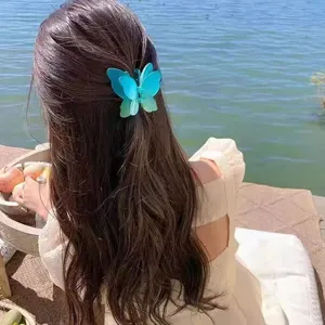 Sweet double layer butterfly hair claw clip matte gradient shark clip for women half updo