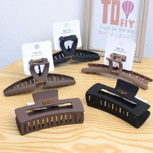 Large matte hair claw clip set, black and coffee color, elegant shark clip for thick hair.