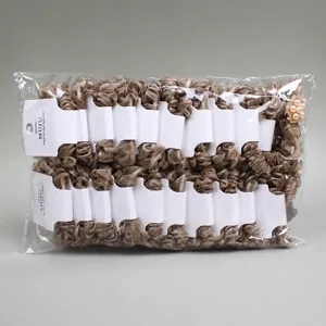 Mesh hair scrunchies with pearl flower decoration, elegant card package design for daily wear.