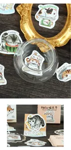 Cute cat stickers box, adorable cartoon kitten decals for journaling, scrapbooking, 46pcs.