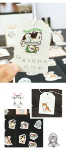Cute cat stickers detail view, decorative cartoon animal decals for journaling and DIY crafts.