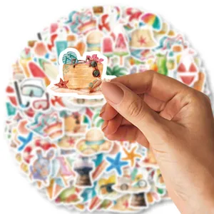 Waterproof beach watercolor stickers pack for laptop water bottle guitar luggage DIY decal