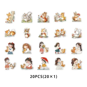 20Pcs Cute Squirrel And Little Girl PET Stickers Vintage Scrapbook Journal Decoration