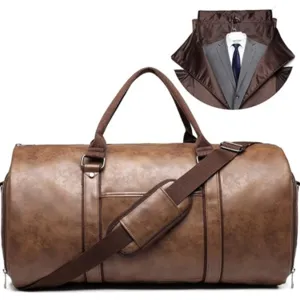 Large Travel Duffel Bag PU Leather Waterproof Overnight Weekender Bag Foldable Suit Garment Bag For Women Men