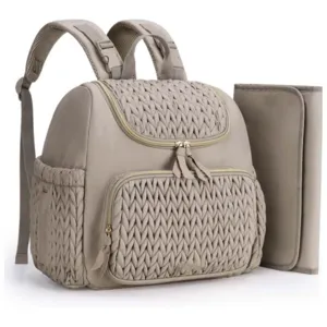 Multifunktionaler gesteppter Wickelrucksack mit Wickelunterlage, große Kapazität Babytasche.