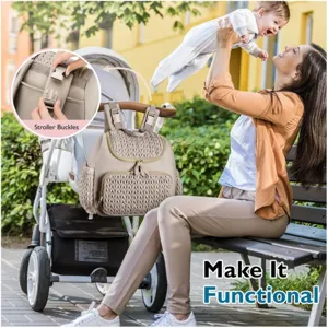 Moderner Wick Rucksack für Mütter, multifunktionale Babytasche mit Kinderwagen-Gurten.