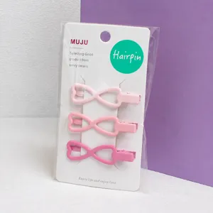 Set de pinces à cheveux en métal rose en forme de cœur pour femmes, 3 pièces accessoires coiffure.