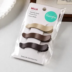 Set of 3 minimalist wavy hair clips in milk tea brown tones, stylish metal side bangs clips.