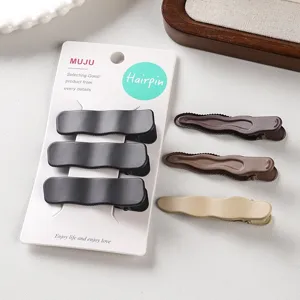 Metal hair clips set, simple matte black and brown side hairpins for women daily styling.