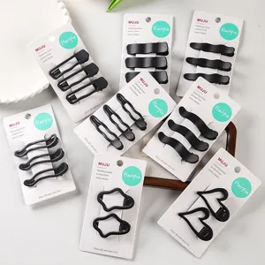 Minimalist metal hair clips 3-pack set, stylish black hair accessories for side bangs and styling.