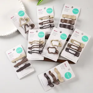 Minimalist 3-piece hair clip set, chic coffee color geometric hairpin for side bangs daily use.