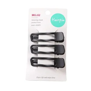 Black metal hairpins set of three on display card for daily fashion hair accessories.