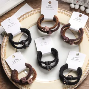 Plush Hair Ties With Rhinestone Square Heart Floral Design High Elasticity Hair Scrunchies Women Hair Accessories