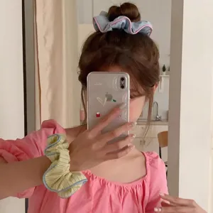 Sweet striped hair scrunchies cute high ponytail hair ties daily hair accessories for women