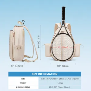 Large tennis backpack waterproof sports bag with racket compartment and adjustable straps.