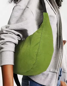Green shoulder hobo bag for women, stylish crossbody crescent bag, large capacity daily purse.