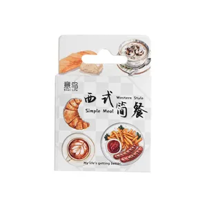 Boxed stickers featuring Western style simple meal watercolor food illustrations for journal.