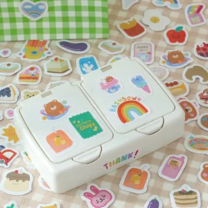 Cute cartoon sticker set with storage box, graffiti world series for diary journal decor.