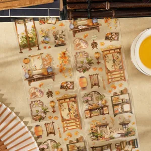 Chinese style autumn transparent tape DIY journal decorative collage material detail view