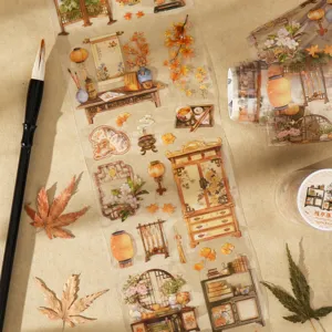 Chinese style autumn PET decorative tape for DIY journaling, scrapbooking, and stationery crafts.