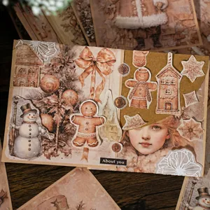Vintage Christmas scrapbooking material paper set, beige holiday journaling stickers DIY crafts decor.