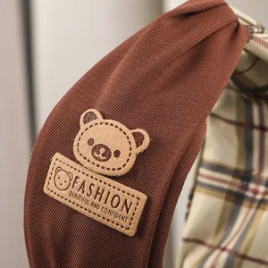 Brown bear headband retro plaid hair hoop sweet fashion hair accessory for women daily wear