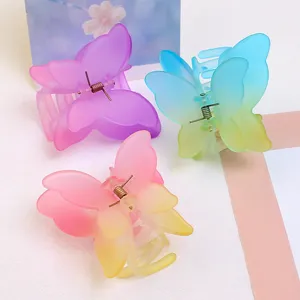 Gradient frosted double layer butterfly hair claws cute hair clips for women styling.