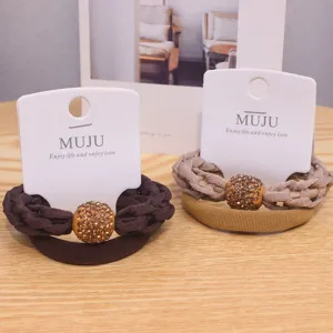 Korean light luxury hair ties 2-piece set with rhinestone ball braided elastic rope for women