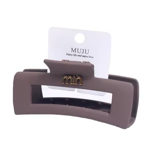 Matte brown hair claw clip with metal letter charm, elegant large shark clip for thick hair
